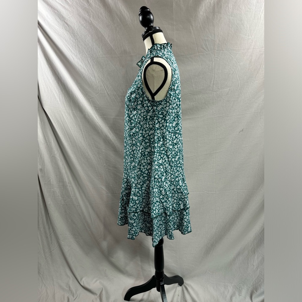 Green Floral Print Collar And Ruffle Trim Hem Dress - Picture 8 of 8
